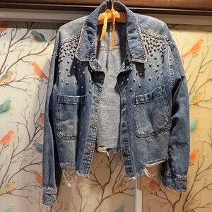 Free People Blue Studded Jean Jacket